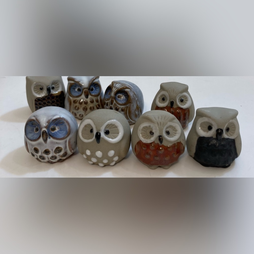 Set of 8 ceramic miniature owls - Picture 4 of 8